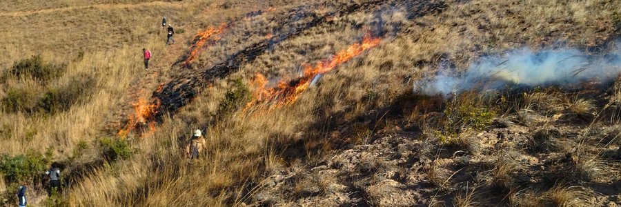 Brandschneisen werden auf Madagaskar als Schutz vor Buschfeuern gebrannt 