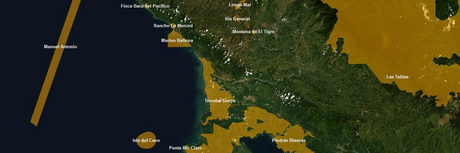 Satellitenansicht auf den Corcovado- und den Amistad-Nationalpark