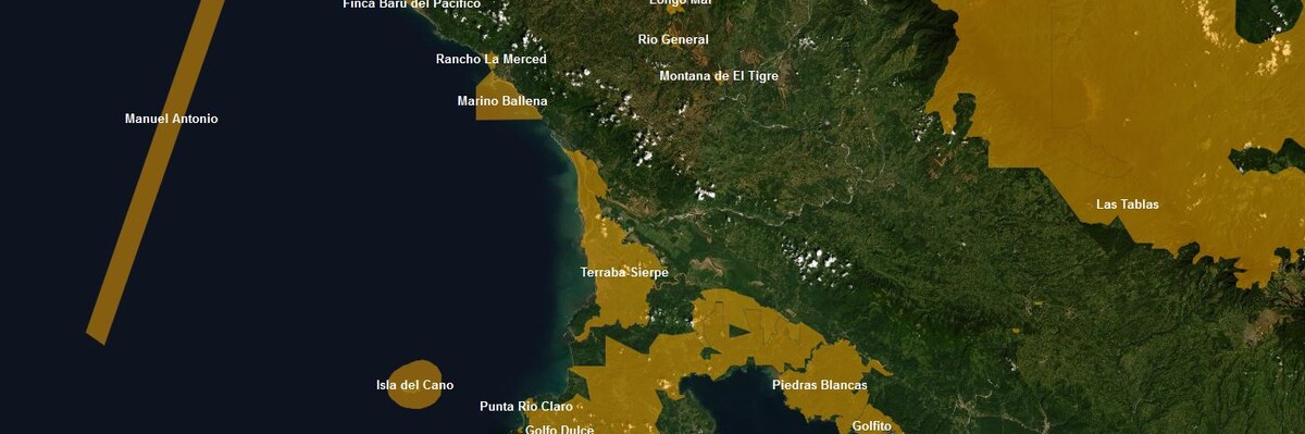 Satellitenansicht auf den Corcovado- und den Amistad-Nationalpark