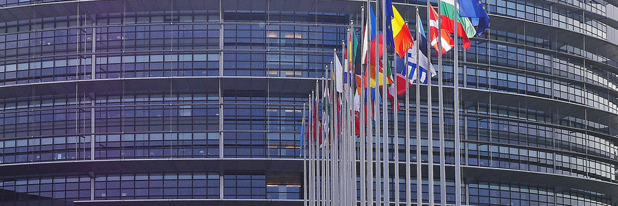 Flaggen der europäischen Ländern sind vor dem europäischen Parlament gehießt