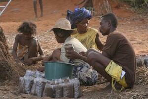 Villagers filling bags for new seedlings. Photo: Ho'Avy