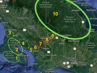 Übersicht der Projektflächen des Naturschutzprojektes der Organisation Naturefund in Costa Rica