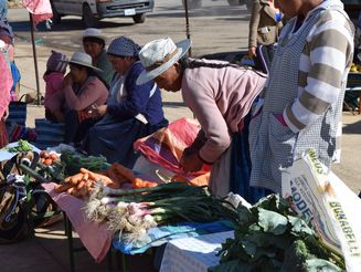 Frauen verkaufen Ernte auf bolivianischen Markt