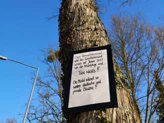 Schild gegen Misteln an Baum